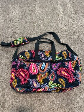 Vera Bradley Black Multi Paisley Quilted Weekend Travel Bag with Neon Accents